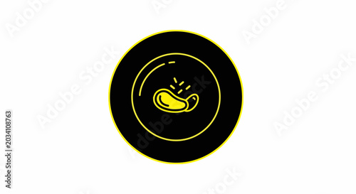 Minimalistic Illustration of a Plate with a Single Snack Symbol, Black and Yellow Design