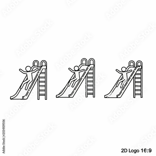 Child sliding down a playground slide icon set