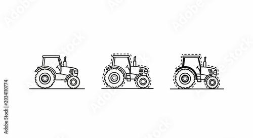 Agricultural tractor icons in line art style