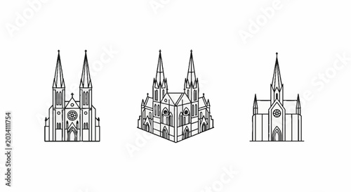 Gothic cathedral and church architecture icons