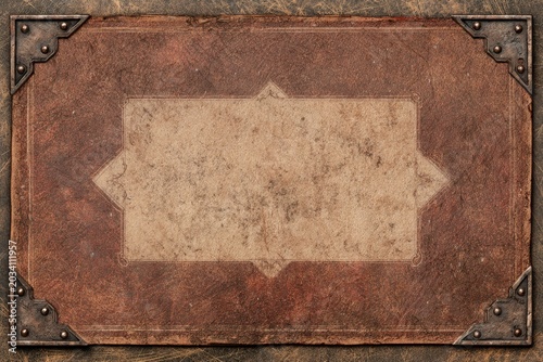 Aged Leather Background with Metal Corners and Space for Text or Design
