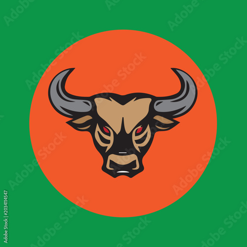 Vector illustration of a bull head icon with horns and design