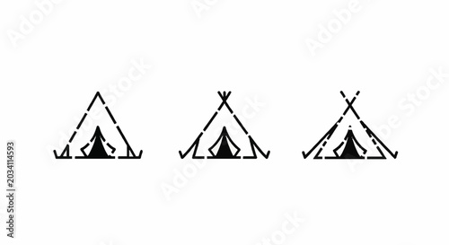 Minimalist teepee tent icons for camping and outdoor adventure