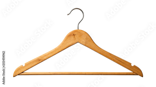 Obraz na płótnie Wooden clothes hanger with metal hook isolated on transparent background png for fashion and closet organizing