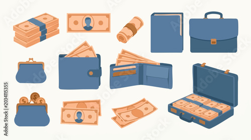 Set of money and financial assets vector illustrations in flat design