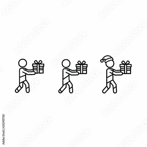 Person carrying gift box icons with festive details