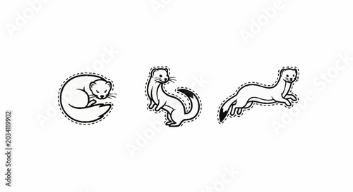 Stoat or ermine animal icons in various poses