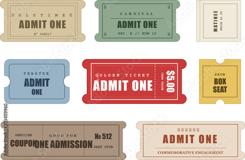 Schilderij op canvas vintage admit one ticket bundle retro cinema carnival
