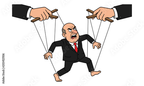 Puppet Businessman Controlled by Giant Hands Illustration