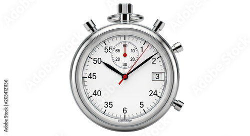 Isolated vintage stopwatch with red second hand and chrome finish on transparent background