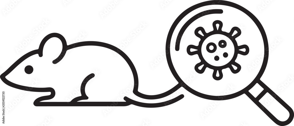 Fototapeta premium Laboratory mouse under magnified virus illustration showing microscopic study