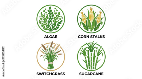 Foto Circular plant icons for bioenergy and agricultural research.