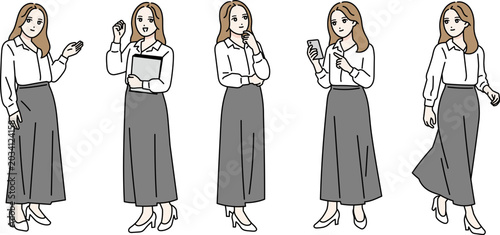 若い女性の様々ポーズセット　全身