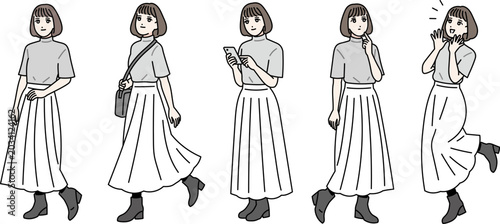 若い女性の様々ポーズセット　全身