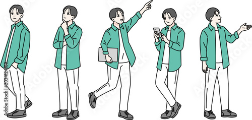 若い男性の様々なポーズセット　全身