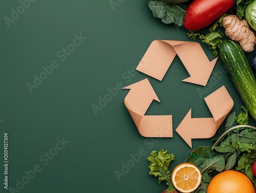 Circular economy infographic with arrows forming a loop around eco products, clean design concept
