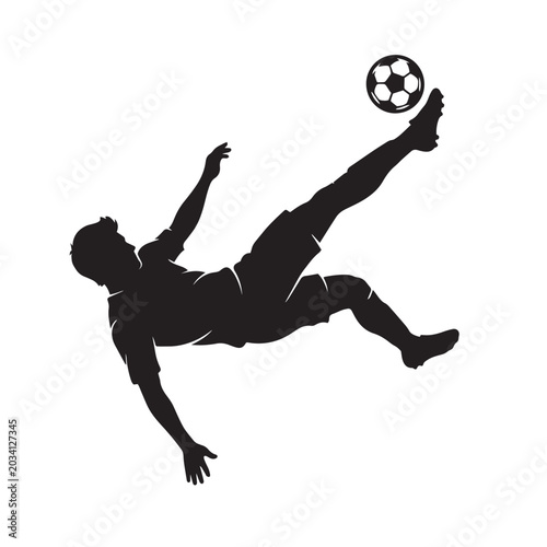 Canvas Print Soccer player kicking ball in mid-air dynamic sports action silhouette vector il