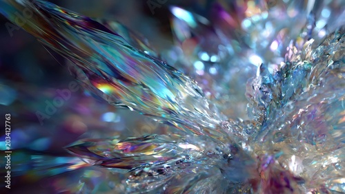 Abstract liquid crystal explosion, opalescent prism effect, light dispersion, spectrum of soft colors