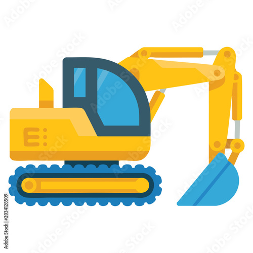 Foto Flat vector illustration of yellow and blue excavator with clean cartoonish style