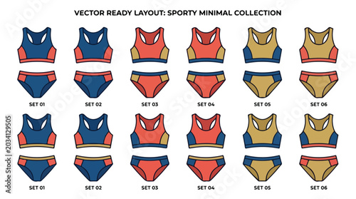 Fotografía Sporty minimal collection of women's athletic swimwear, 12 vector ready layouts