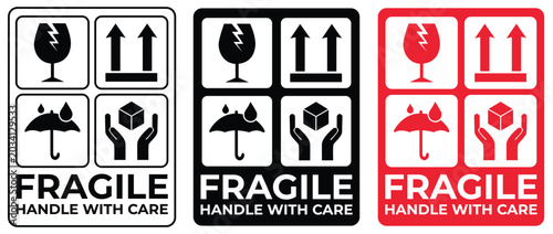 Fotografie fragile shipping label with handling symbols on a tan background