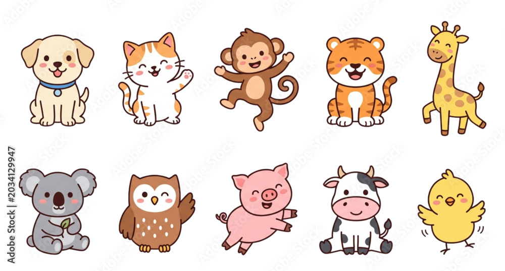 Fototapeta premium Cute cartoon animals for kids and nursery decor