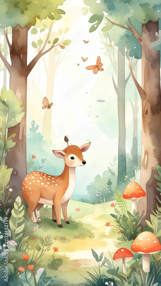 Naklejka premium Aquarell Waldtiere für Kinderzimmer und Babyparty