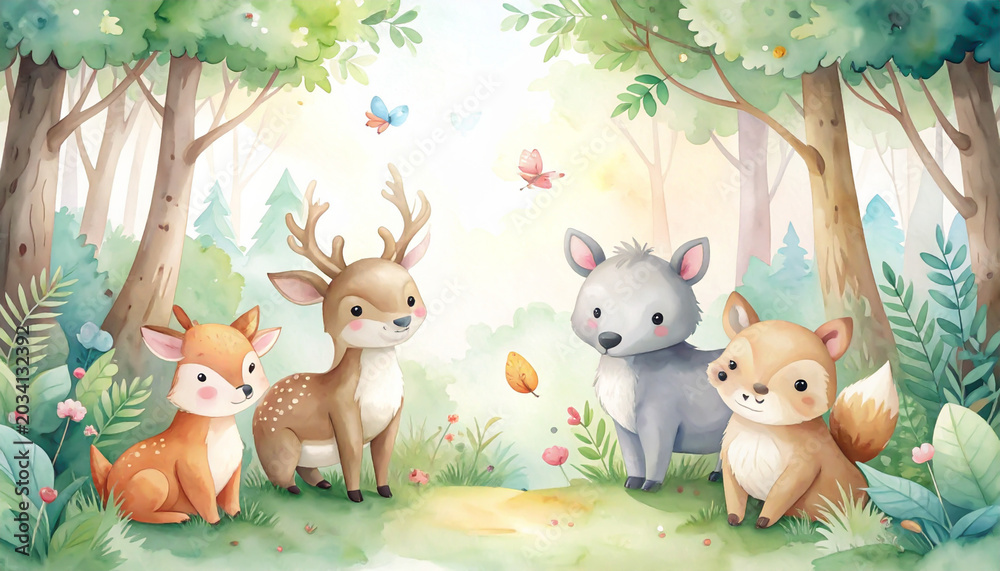 Naklejka premium Aquarell Waldtiere für Kinderzimmer und Babyparty