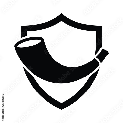 Foto Shofar ram horn combined with protective shield icon representing jewish heritage