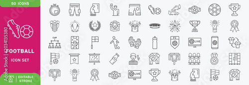 Canvastavla Set of 50 outline icons related to football, soccer