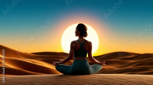 Serene Yoga Practice at Sunset in a Dusty Desert Landscape with Teal Accents and Peaceful Vibes