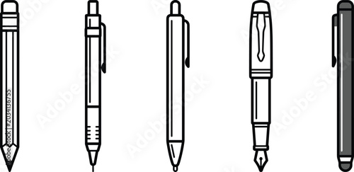 Photos Pen and Pencil Outline Collection Vector Illustration with Writing Instruments,