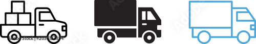 Fotografía Set of delivery truck icons in linear silhouette and outline graphic styles for