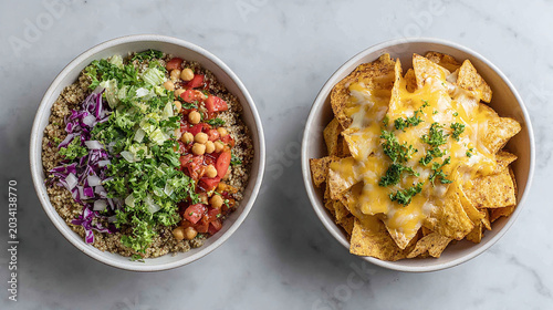 Explore Vibrant and Delicious Quinoa Salad and Cheesy Nachos - A Perfect Duo for a Healthy Yet Indulgent Meal Experience!