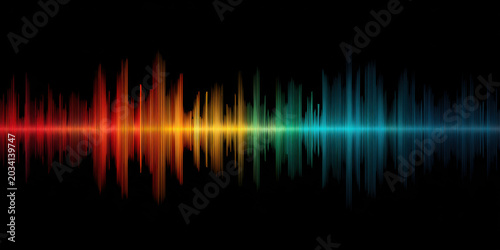 Sound wave colorful spectrum abstract background audio signal frequency line black background neon glow digital waveform music concept technology design