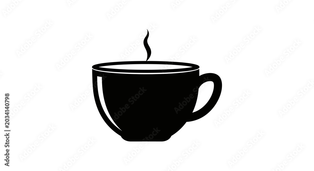 Fototapeta premium Silhouette illustration of a steaming coffee cup against a pristine white background