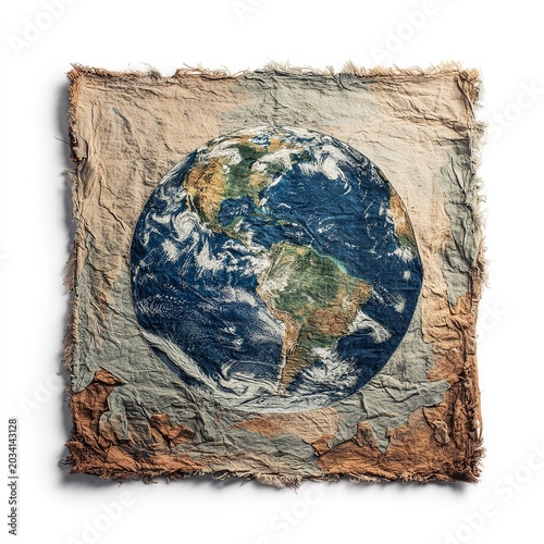 Environmental Awareness Concept with Earth on Sandy Surface on White Background