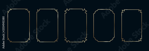 Golden Frames Set. Thin Line Gold Borders Luxury Minimalist Collection. Premium Vector Brass Outline Geometric Rectangles. Linear Decorative Banners with Black Background Isolated