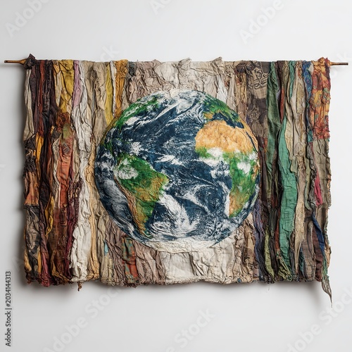 Environmental Awareness Concept with Earth Image on Natural Fabric Background