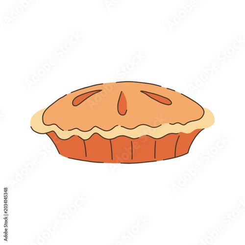 Whole apple pie flat vector illustration isolated on white