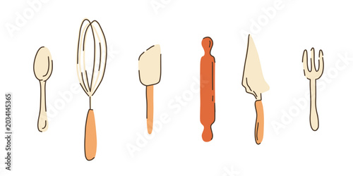 Kitchen utensils set flat vector illustration for cooking