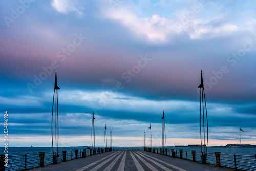 Baku Boulevard Pier Caspian Sea Sunset