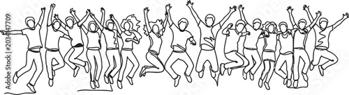 Cuadro en lienzo A diverse group of energetic people jumping for joy in a celebratory freestyle d