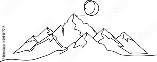 Foto Abstract continuous line drawing of a majestic mountain range under a sketched m