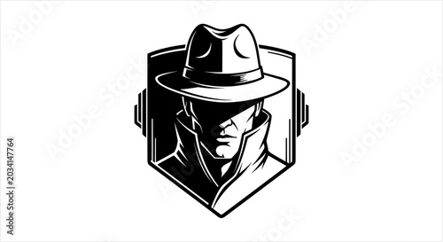 Фотография Mysterious Detective in Fedora Hat and Trench Coat Emblem.
