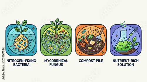 Fotografia Icons of soil microbiology and organic nutrient solutions for farming