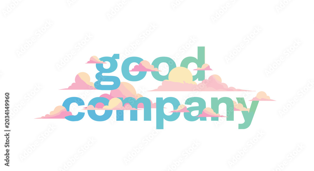 Fototapeta premium Good Company Text Illustration with Pastel Pink Clouds and Soft Gradient Sky Background