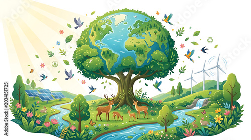 Thriving nature and globe tree for world environment day