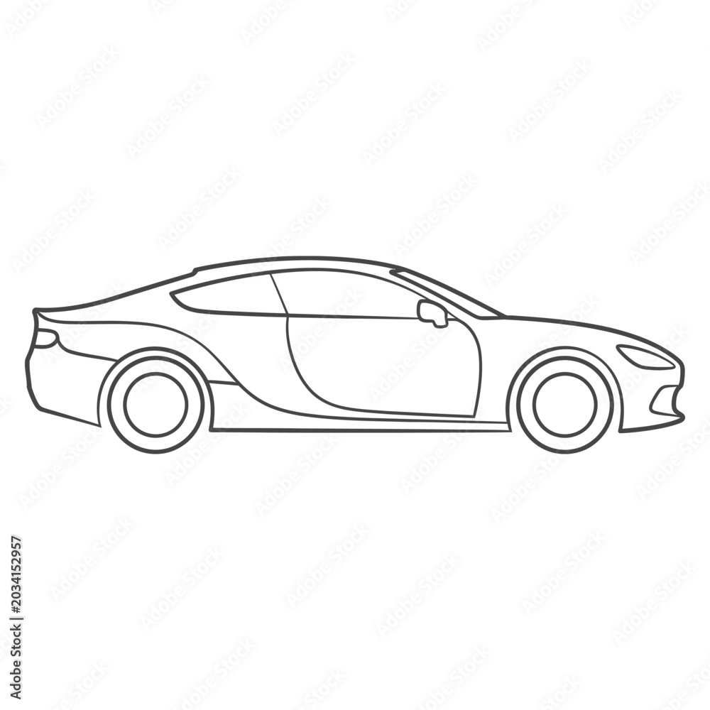 Fototapeta premium A simple line art illustration of a sleek sports car viewed from the side.