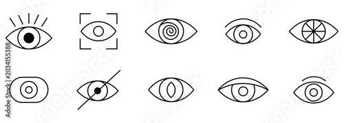 Collection of eye icon set. Various vision symbols of eye icon set. Black Eye icon vision symbol on white background. Eye password hidden view private vector icon. Vector illustration.